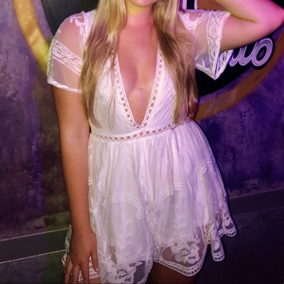 LF Pants - LF “Seek” White Lace Mesh Romper